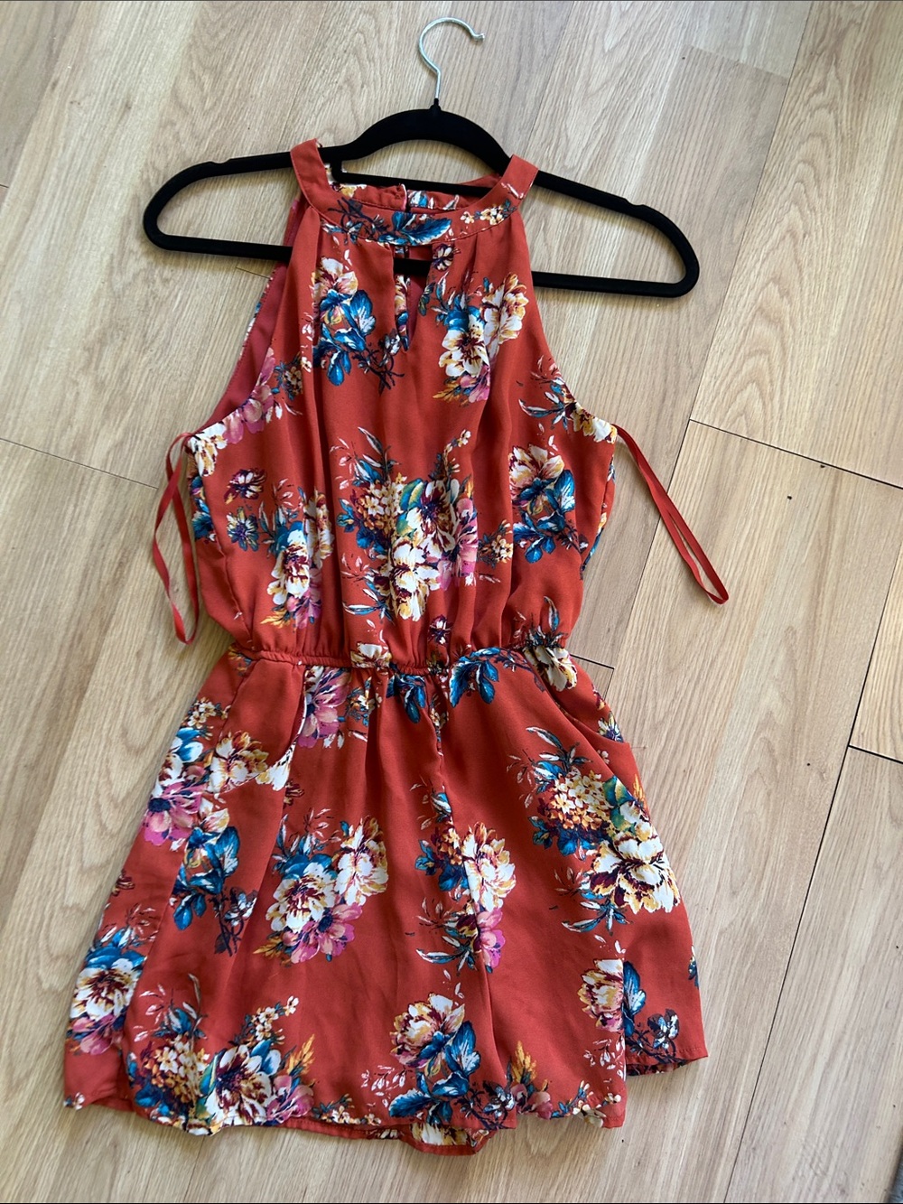 Like New Rust Floral Halter Neck Romper - Size Small